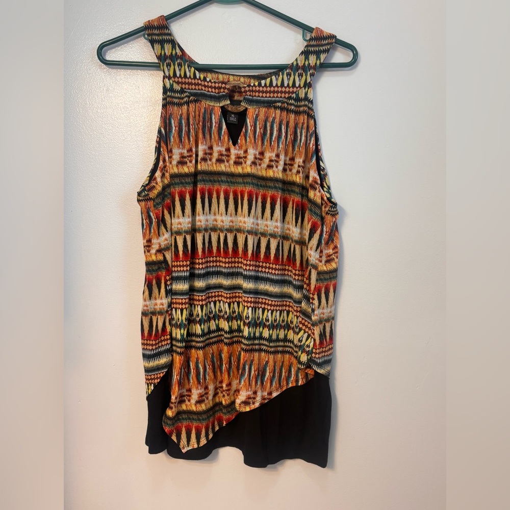 AB Studio Multicolor Aztec-Print Sleeveless Tank with Keyhole